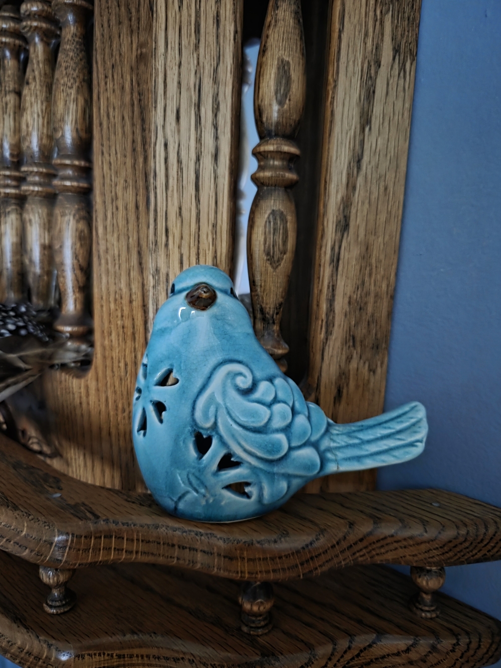 Turquoise Ceramic Bird Figurine Decorative Accent